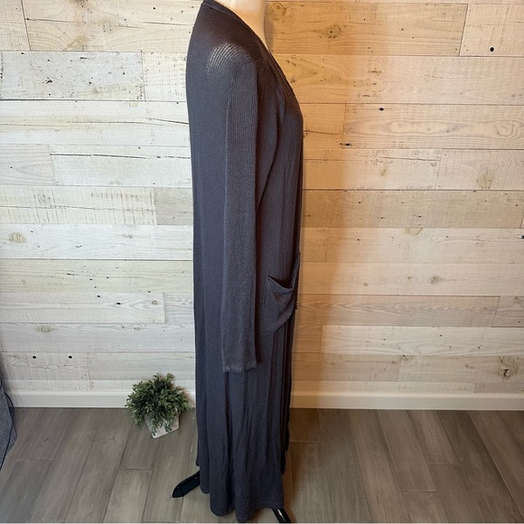 Free People FP Beach Long Ribbed Duster Cardigan Long Grey Large - Picture 10 of 12
